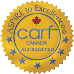 CARF Canada Accredited logo in gold, with 7 stars and also including the words Aspire to Excellence