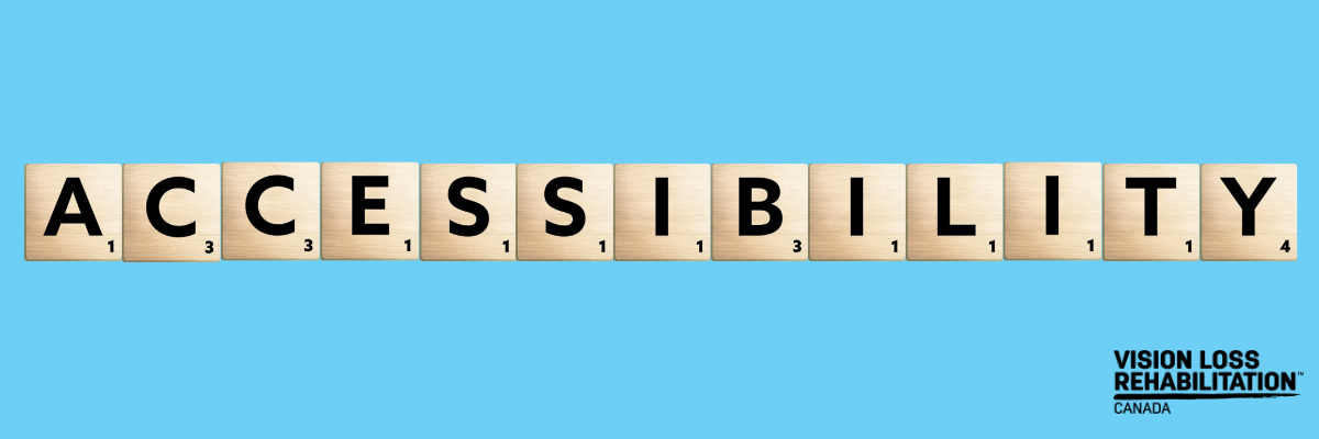 The word ‘Accessibility’ is spelled out using Scrabble tiles with a blue background and the VLRC logo on the bottom right.