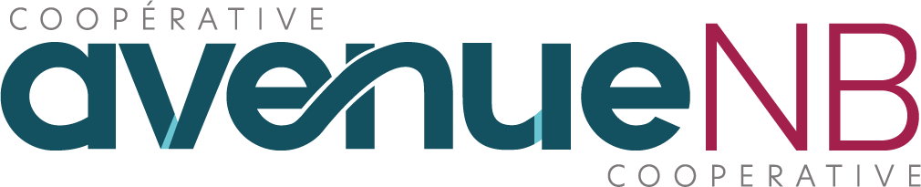 Avenue New Brunswick logo. "Avenue" is bolded in teal and "NB" is purple. The word "Cooperative" appears in grey above and below the main text.