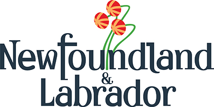 Newfoundland and Labrador logo. Illustration of a red and yellow plant above blue text that reads "Newfoundland and Labrador."